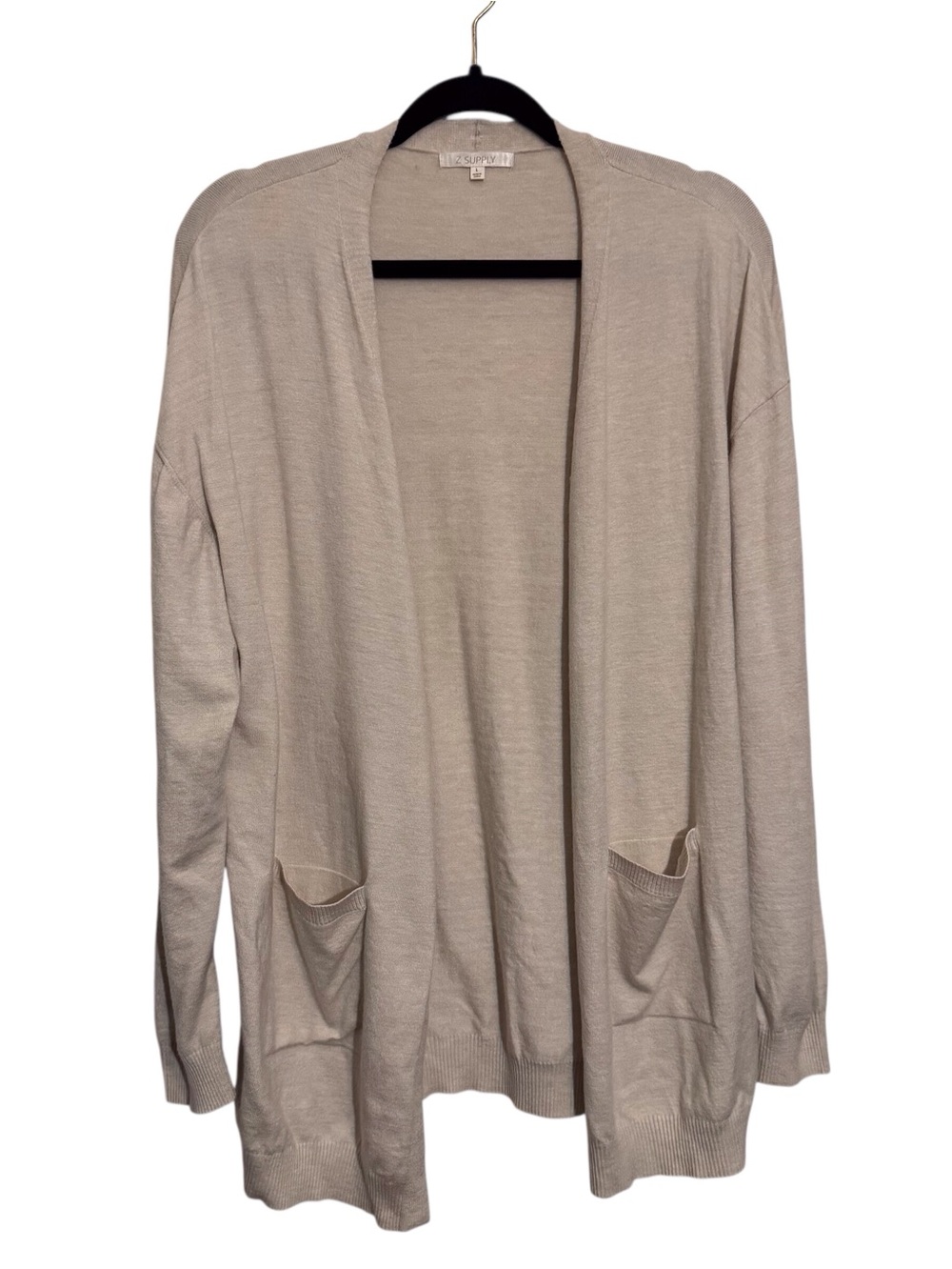 Z Supply Size Large Cream Open Front Cardigan Sweater Lounge Casual Pockets